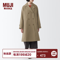 无印良品（無印良品 MUJI）女式 不易沾水 双排扣大衣  中长款外套 风衣女 米色 3A S（155/80A）