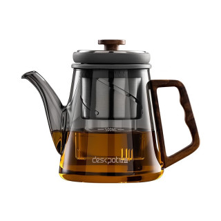 顶壶（deskpot）全玻璃升降内胆飘逸杯泡茶壶茶水分离功夫泡茶器办公室高档花茶壶 D21B升降泡茶壶烟灰頌2只杯 500ml