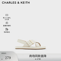 CHARLES&KEITH休闲交叉带外穿平底凉鞋女CK1-70360153 粉白色Chalk 38