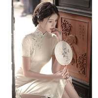 杜艳枝改良旗袍2024年夏季年轻款少女连衣裙新中式气质白色平时可穿 清风一笔 L 100-110斤