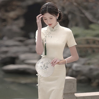 杜艳枝改良旗袍2024年夏季年轻款少女连衣裙新中式气质白色平时可穿 清风一笔 L 100-110斤