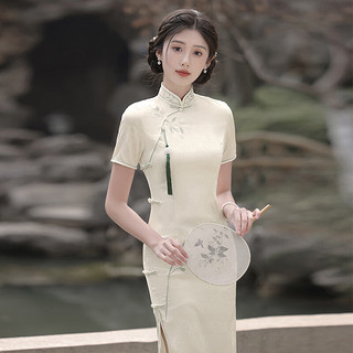 杜艳枝改良旗袍2024年夏季年轻款少女连衣裙新中式气质白色平时可穿 清风一笔 L 100-110斤