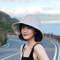 瑜品佳渔夫帽防晒遮阳帽百搭男女同款春夏新款盆帽大帽檐帽子 米色
