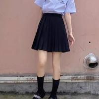 入秋谣泰国校服娜诺泰式初恋禁忌女孩同款jk全套短袖衬衫短裙子制服套装 短袖衬衫+黑短裙+领结 S