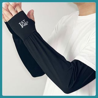 乔美婷夏天户外防蚊防晒手套男士宽松手臂护袖袖套冰袖夏季冰丝开车套袖 【M刺绣宽松版型】-黑色 均码