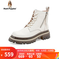 暇步士(Hush Puppies)马丁靴女士英伦厚底高帮休闲短靴N3M04DD2 白色 38