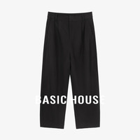 Basic House/百家好女夏季时尚舒适西装裤高级感高腰宽松休闲长裤 黑色 S