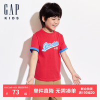 GAP男童2024夏季新款撞色印花logo短袖T恤儿童装上衣466203 红色 160cm(14-15岁) 亚洲尺码