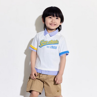 GAP男童2024夏季撞色印花logo短袖T恤儿童装上衣466203 白色 90cm(1-2岁) 亚洲尺码