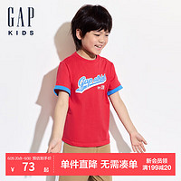 GAP男童2024夏季撞色印花logo短袖T恤儿童装上衣466203 红色 90cm(1-2岁) 亚洲尺码