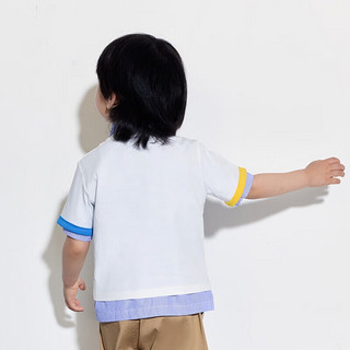 GAP KIDS男童2024夏季撞色印花logo短袖T恤儿童装上衣466203 白色 120cm(6-7岁) 亚洲尺码