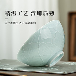 景德镇（jdz）景德镇陶瓷家用面碗高温白瓷影青雕刻餐具吃饭碗简约创意碗 国色天香面碗