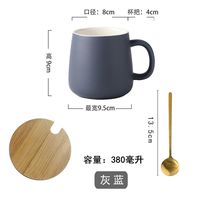 圣朗尼（SHENGLANGNI） 现代简约马克杯纯色 莫兰迪陶瓷咖啡杯大容量牛奶杯杯北欧风 莫兰迪杯-灰蓝（+勺+盖）