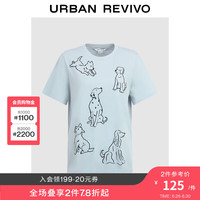 UR2024秋季女装潮流撞色萌宠印花圆领短袖T恤UWU440145 中灰蓝 XS
