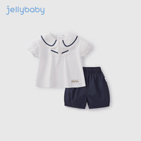 JELLYBABY【2024夏季】小童娃娃领两件套宝宝夏装衣服纯棉女童短袖套装 米白 80CM
