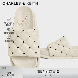 CHARLES&KEITH爱心外穿厚底一字拖CK1-70381026 粉白色Chalk 38