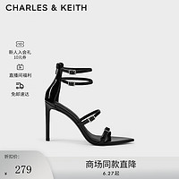 CHARLES&KEITHCK1-60280394时尚腕带细跟露趾凉鞋女 Black Patent黑色 37