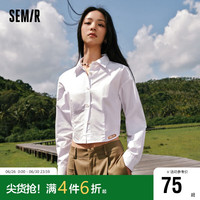 森马 Semir长袖衬衫女短款小个子修身秋季纯棉上衣女生百搭109523105001 白色调00311 XL