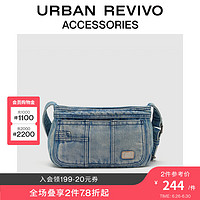 URBAN REVIVO2024秋季女士丹宁斜纹单肩斜挎包UAWB40270 蓝色