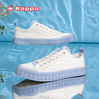 KAPPA卡帕男鞋透气帆布鞋子男2024春夏季轻便软底板鞋男运动休闲鞋 经典白/碧落蓝 36