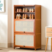 木马人鞋柜简易客厅玄关柜子多层小鞋架简约家用楠竹换鞋凳防尘置物架 【透气翻门】七层60长