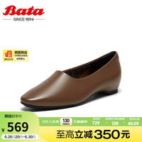 Bata深口单鞋女2024秋季商场新款禅意新中式羊皮通勤单鞋9291DCA4 黑色 34