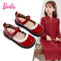 芭比童鞋春秋儿童皮鞋女童英伦风公主演出学院风小皮鞋DA5825红色27码 27码（内长17cm,脚长16.5）