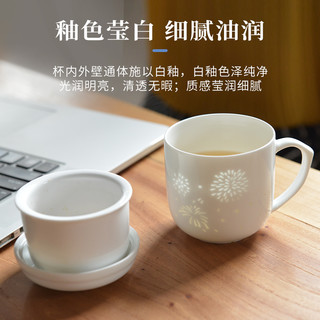 景德镇陶瓷茶杯茶水分离办公杯玲珑杯带盖过滤杯泡茶杯子马克杯 前程似锦办公杯