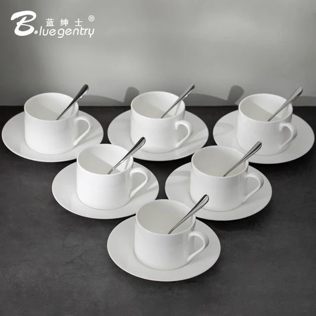 蓝绅士（BLUE GENTRY）咖啡杯碟套装骨瓷杯子英式咖啡杯商用办公陶瓷拿铁水杯时尚简约 简6杯6碟+6勺