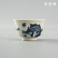 月记窑 柴烧“鱼藻”压手主人杯60ml 400年古龙窑柴烧手绘功夫茶杯 “鱼藻”压手主人杯 60ml 1只