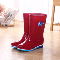 简慕菲 中筒雨鞋男水鞋女胶鞋厨房防水防滑雨靴男女工作鞋牛筋底 红色无绒 36