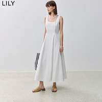 丽丽 LILY2024夏新款温柔纯色U领显白无袖连衣裙气质优雅显瘦长款裙子 601白色