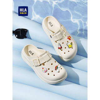 HLA海澜之家24凉鞋女新洞洞鞋镂空透气夏季沙滩凉鞋HAALXA2DBW046 米色AF 38