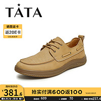 他她（TATA）牛皮厚底复古休闲板鞋男舒适美式工装鞋商务皮鞋PYE01CM3 TEE01BM4黄色 41