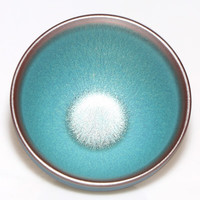 建缘天成 建盏茶杯彩金糖果色束口盏杯原矿铁胎陶瓷茶具单杯主人杯茶盏 口径约8.8x5.5cm兰色系单杯