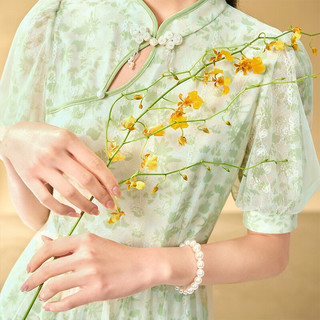 香影 X.YING（xiangying）改良旗袍女碎花裙子国风少女年轻款新中式连衣裙 果绿 M
