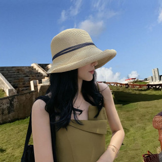 蓝诗梦戴夏季蝴蝶结草帽子女夏天大沿防晒遮阳帽沙滩太阳帽海边度假草帽 213米色 成人头围（55-58）cm