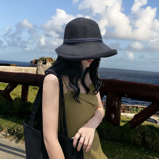 蓝诗梦戴夏季蝴蝶结草帽子女夏天大沿防晒遮阳帽沙滩太阳帽海边度假草帽 213米色 成人头围（55-58）cm