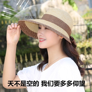 蓝诗梦戴夏季蝴蝶结草帽子女夏天大沿防晒遮阳帽沙滩太阳帽海边度假草帽 213米色 成人头围（55-58）cm