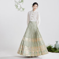 星河汉歌(镜琉璃)明制汉服绿色仿妆花织金马面裙2024新中式休闲半身裙 绿色 M