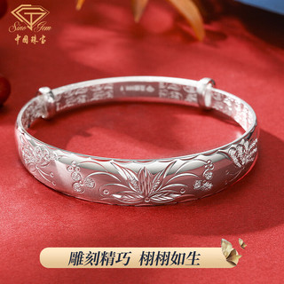 中国珠宝银手镯女银饰9999足银镯子 丈母娘奶奶老人配礼盒A2