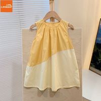 CAMKIDS韩版女童背心连衣裙2024中小童无袖长款公主风裙洋气拼色