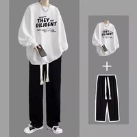 曙影(SHUYING)春秋季卫衣男休闲套装男青年痞帅一套搭配衣服男装ins两件套 【2件装】白色+黑裤 2XL