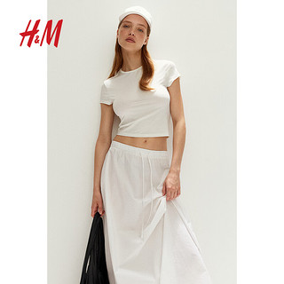 H&M2024夏季女装修身T恤1234741 奶油色 170/104