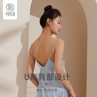 琴瑟在御吊带睡裙女夏冰丝薄款性感高级感缎面蕾丝边V领露背睡衣