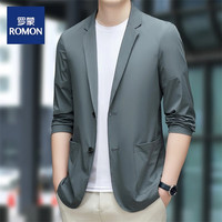 罗蒙(ROMON)【冰丝防晒西服】防晒西服男士夏季薄款冰丝免烫抗皱外套 灰绿 M(100~115斤)