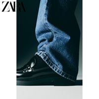 ZARA季 女鞋 黑色漆皮平底休闲厚底船鞋乐福鞋 2551210 800