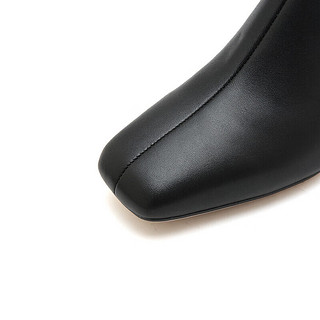 思加图冬季简约通勤粗跟短靴女皮靴EFK01DD2 黑色 39
