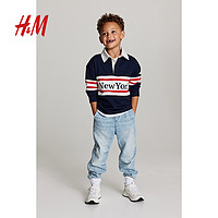 H&M HM童装男童Polo衫2023冬季新款柔软棉质针织长袖橄榄球衫1123105