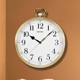 SEIKO日本精工时钟家用免钉墙怀表造型14英寸简约时尚客厅卧室扫秒挂钟